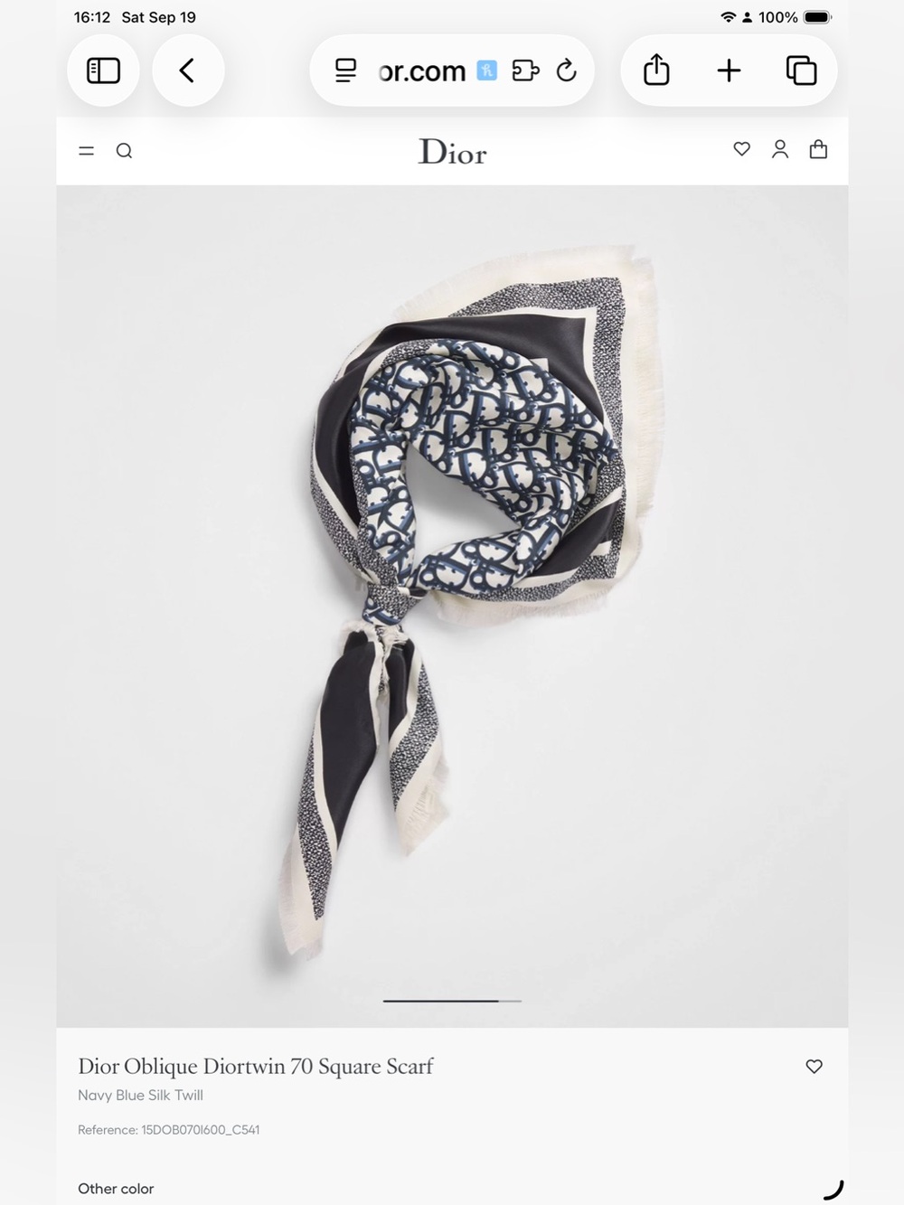 FINAL PRICE- NO OFFERS! BNWT Dior Navy and Beige Oblique Square Silk Scarf 70 cm